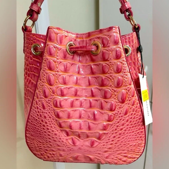 **SOLD**Brahmin NWT-Melinda Bucket Crossbody Coral Snapdragon - Picture 3 of 10